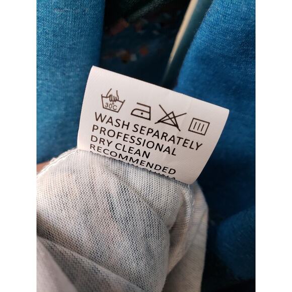 A-Line Dress Women's 2XL Blue Geo Print Stretch Long Sleeve V Neck Side Pockets - Picture 7 of 13